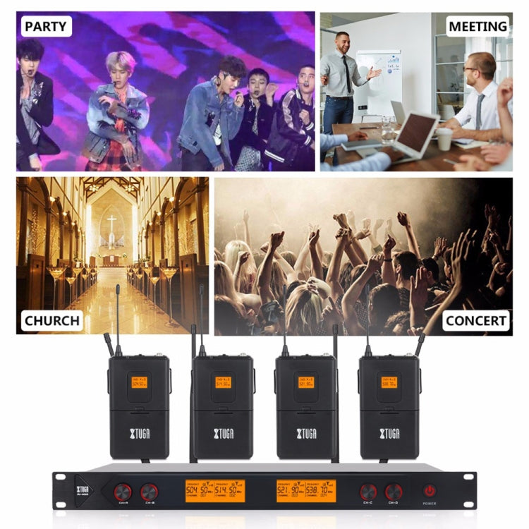XTUGA A400-B Professional 4-Channel UHF Wireless Microphone System with 4 BodyPack Lavalier Headset Microphone(EU Plug) - Microphone by XTUGA | Online Shopping South Africa | PMC TechLife