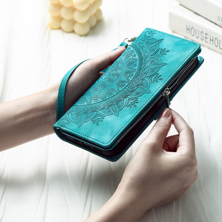 For iPhone 16e Multi-Card Totem Zipper Leather Phone Case(Green) - iPhone 16e Cases by PMC TechLife | Online Shopping South Africa | PMC TechLife | Buy Now Pay Later Mobicred