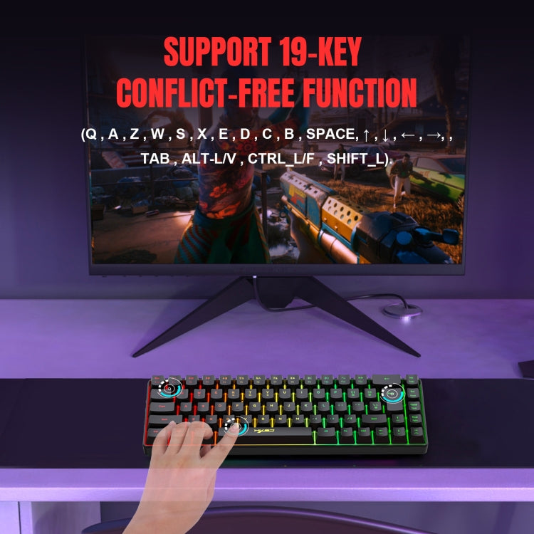 HXSJ V200 Wired RGB Backlit Mechanical Keyboard 68 Key Caps, Cable Length: 1.7m(Black) - free shipping - PMC Jewellery - Order now!