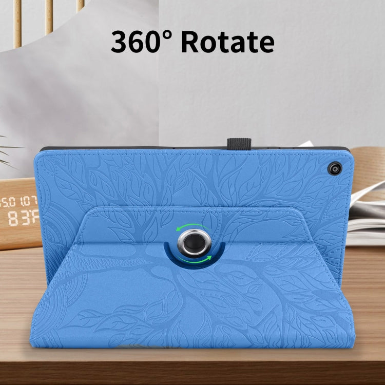 For Amazon Kindle Fire HD8 2015-2019 Tree Life Embossed Rotation Leather Tablet Case(Blue) - free shipping - PMC TechLife - Order now!