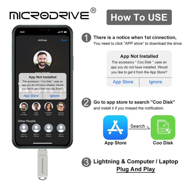 MicroDrive 2 In 1 8 Pin + USB 2.0 Portable Metal USB Flash Disk, Capacity:64GB(Silver) - free shipping - PMC Jewellery - Order now!