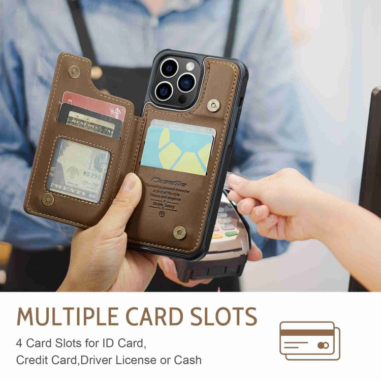 For iPhone 15 Pro Max CaseMe C22 Card Slots Holder RFID Anti-theft Phone Case(Brown) - free shipping - PMC Jewellery - Order now!