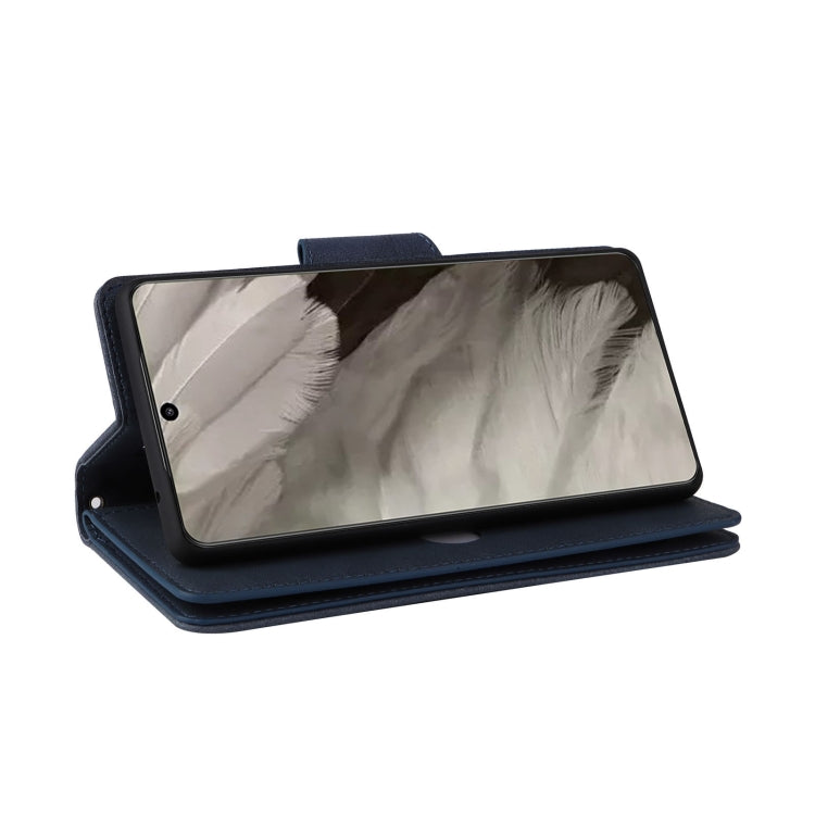 For Google Pixel 8 Rivet Buckle 9 Cards Three Fold Leather Phone Case(Blue) - Google Cases by PMC TechLife | Online Shopping South Africa | PMC TechLife | Buy Now Pay Later Mobicred