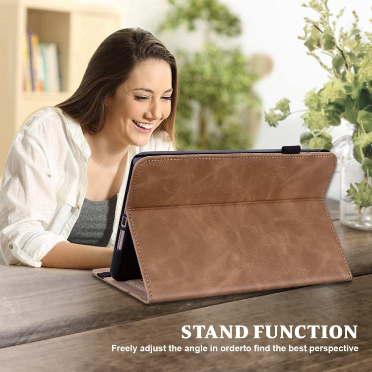 For Samsung Galaxy Tab S7+/S8+/S9+/S9 FE+ Solid Color Stripe Embossed Leather Tablet Case(Brown) - Galaxy Tab S9 FE+ by PMC TechLife | Online Shopping South Africa | PMC TechLife