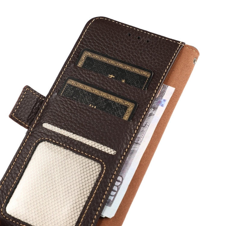 For Sony Xperia 5 V KHAZNEH Side-Magnetic Litchi Genuine Leather RFID Case(Brown) - Sony Cases by PMC TechLife | Online Shopping South Africa | PMC TechLife | Buy Now Pay Later Mobicred