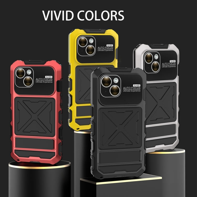 For iPhone 15 R-JUST Metal + Silicone + Tempered Glass Life Waterproof Phone Case with Holder(Black) - free shipping - PMC TechLife - Order now!