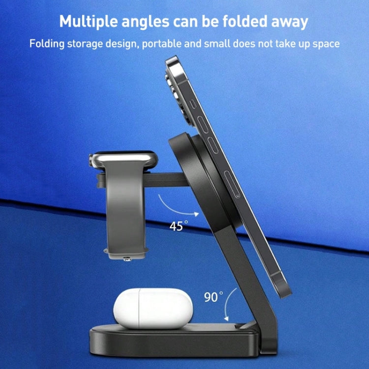 B-23 3 in 1 Foldable Magnetic Wireless Charger Phone Holder, Plug:UK Plug(Black) - Wireless Charger by PMC TechLife | Online Shopping South Africa | PMC TechLife