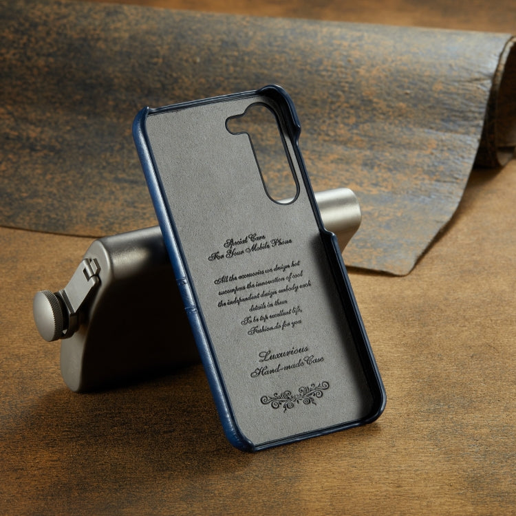 For Samsung Galaxy S24 5G Fierre Shann Oil Wax Texture Leather Phone Case with Card Slots(Blue) - free shipping - PMC Jewellery - Order now!