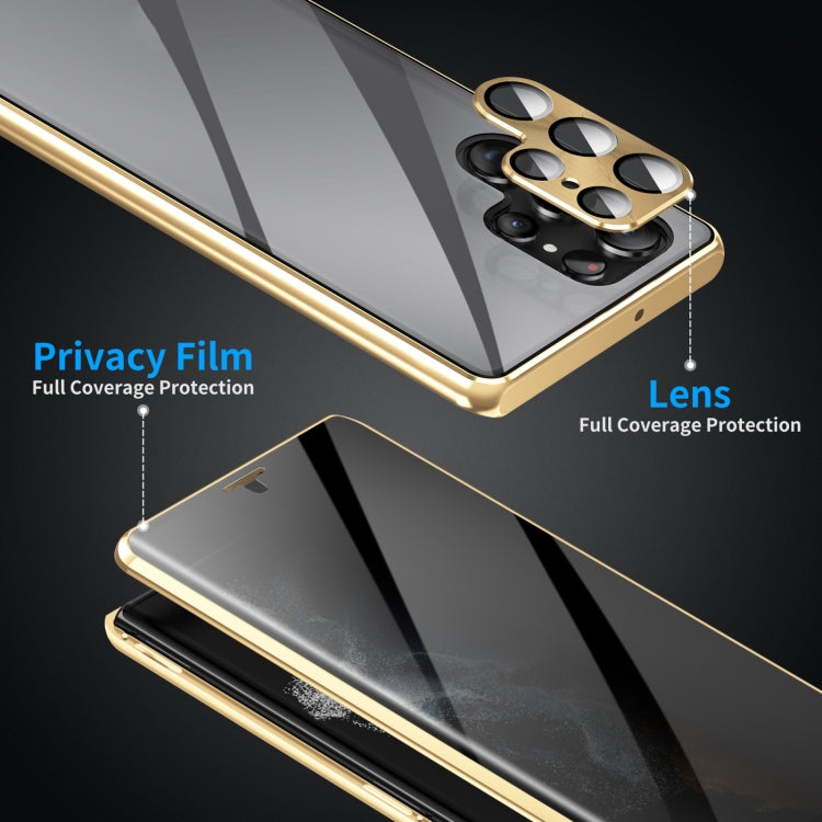For Samsung Galaxy S25 Ultra 5G Privacy Full Cover Magnetic Metal Tempered Glass Phone Case(Gold) - Galaxy S25 Ultra 5G Cases by PMC TechLife | Online Shopping South Africa | PMC TechLife | Buy Now Pay Later Mobicred