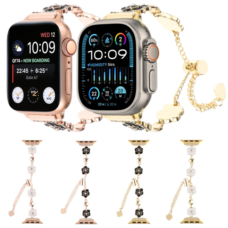 For Apple Watch 38mm Camellia Metal Chain Bracelet Watch Band(Black Gold) - free shipping - PMC TechLife - Order now!