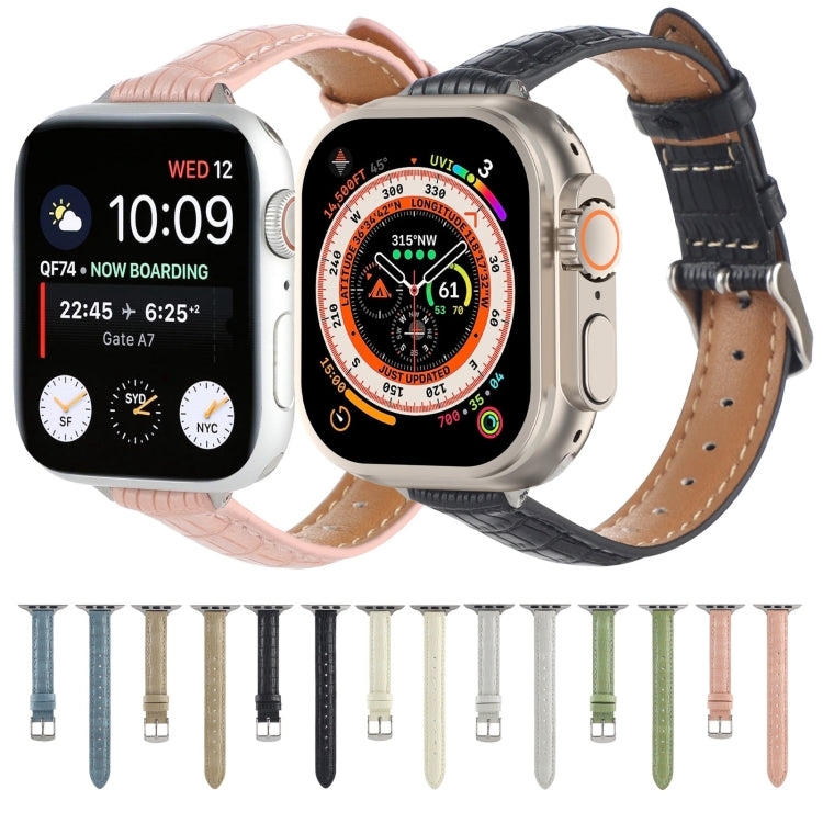 For Apple Watch Ultra 2 49mm Slim Crocodile Leather Watch Band(Pink) - Watch Bands by PMC TechLife | Online Shopping South Africa | PMC TechLife | Buy Now Pay Later Mobicred