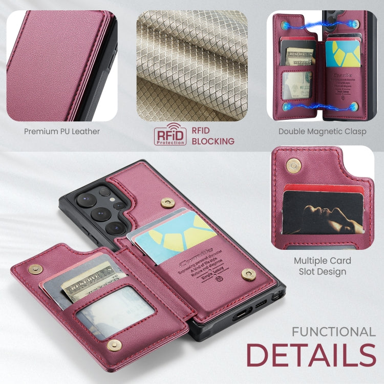 For Samsung Galaxy S24 Ultra 5G CaseMe C22 PC+TPU Business Style RFID Anti-theft Leather Phone Case(Wine Red) - free shipping - PMC Jewellery - Order now!