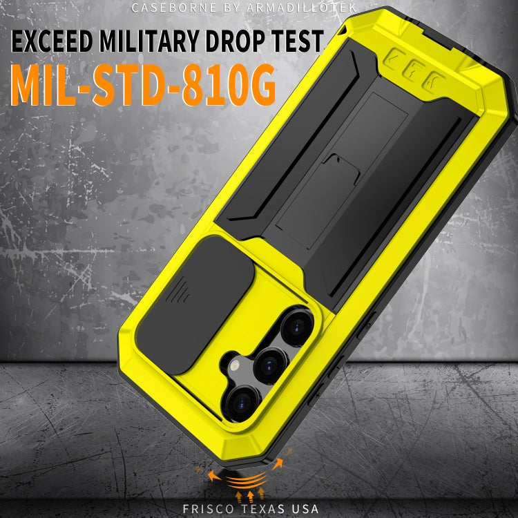 For Samsung Galaxy S24+ 5G R-JUST Sliding Camera Life Waterproof Holder Phone Case(Yellow) - free shipping - PMC TechLife - Order now!