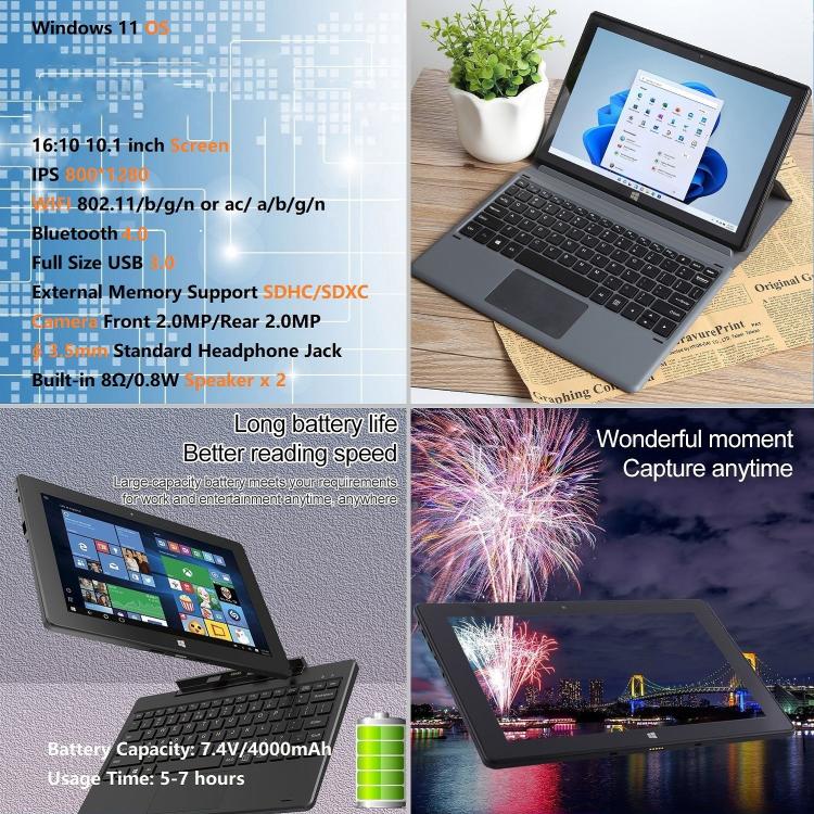 HONGSAMDE 10.1 inch 2 in 1 Tablet PC, 6GB+64GB, Windows 11, Intel Celeron J4105 Quad Core with Keyboard(Black) - free shipping - PMC TechLife - Order now!