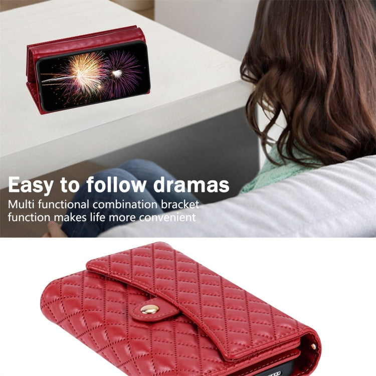 For Google Pixel 7 Zipper Multi-Card Wallet Rhombic Leather Phone Case(Red) - free shipping - PMC TechLife - Order now!