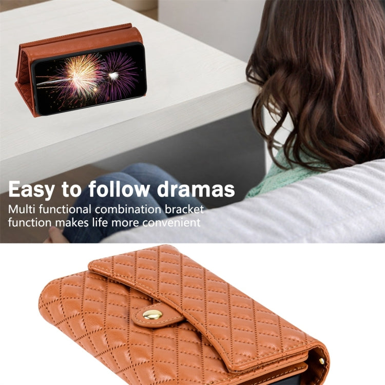 For Google Pixel 7a Zipper Multi-Card Wallet Rhombic Leather Phone Case(Brown) - free shipping - PMC TechLife - Order now!