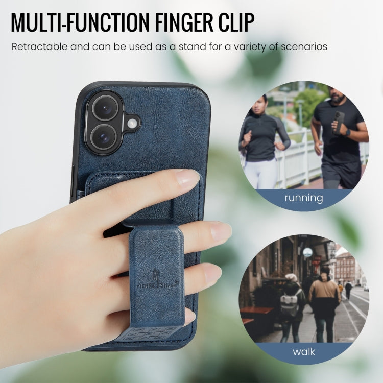 For iPhone 16 Fierre Shann Oil Wax Cow Leather Card Holder Back Phone Case(Blue) - free shipping - PMC Jewellery - Order now!