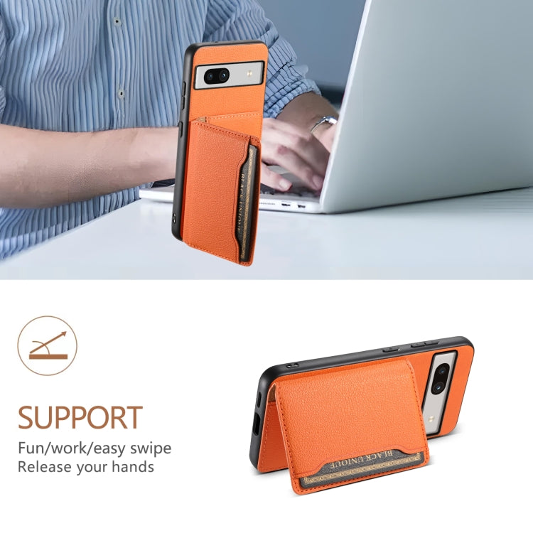 For Google Pixel 7a Calf Texture Card Bag Design Full Coverage Phone Case(Orange) - Google Cases by PMC TechLife | Online Shopping South Africa | PMC TechLife | Buy Now Pay Later Mobicred