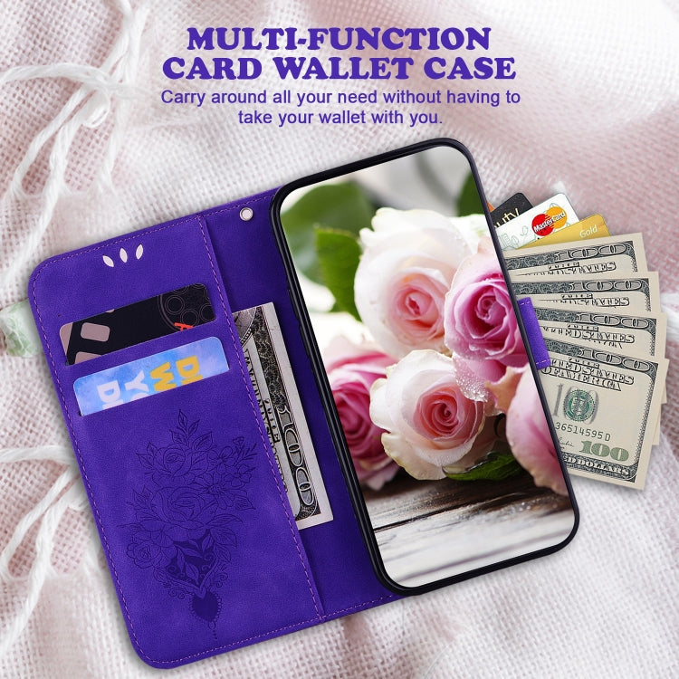 For Google Pixel 9 Pro Butterfly Rose Embossed Leather Phone Case(Purple) - Google Cases by PMC TechLife | Online Shopping South Africa | PMC TechLife | Buy Now Pay Later Mobicred