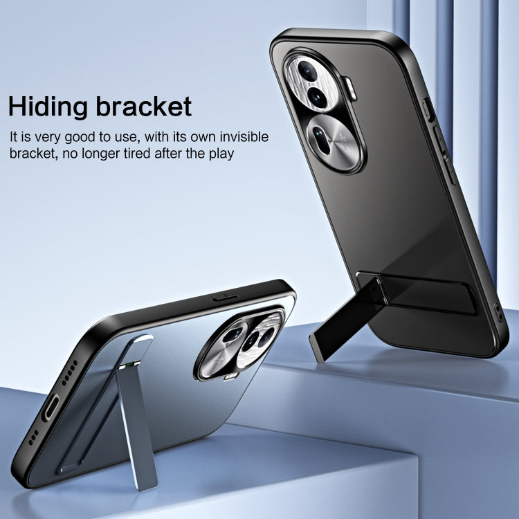For OPPO Reno11 Global R-JUST RJ-61 Electroplating Frosted TPU + PC Phone Case with Holder(Blue) - OPPO Cases by R-JUST | Online Shopping South Africa | PMC TechLife | Buy Now Pay Later Mobicred