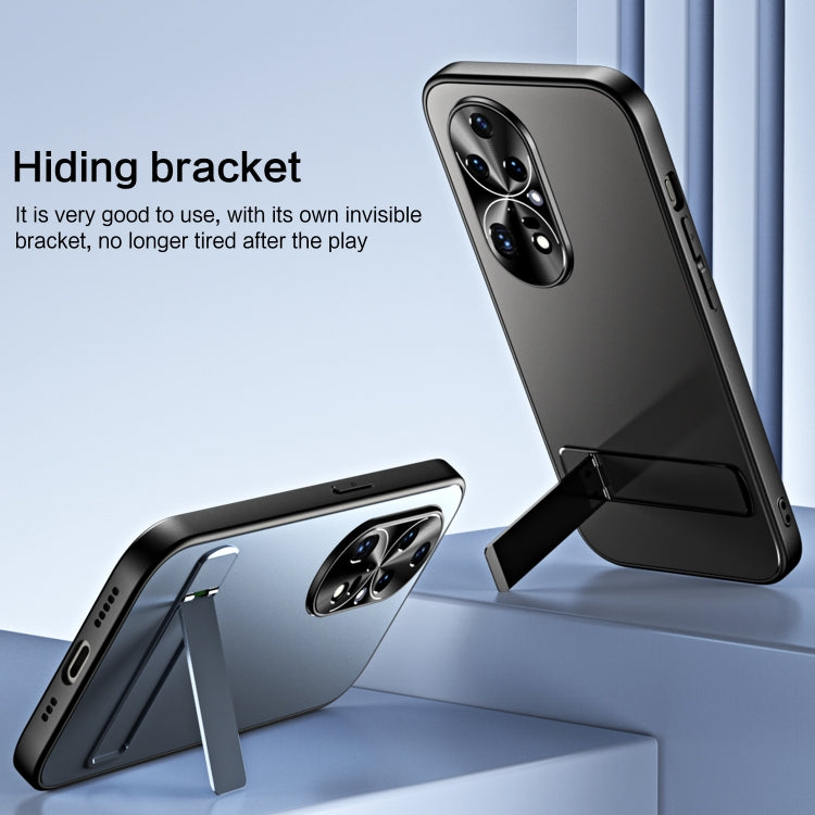 For Huawei P50 R-JUST RJ-61 Electroplating Frosted TPU + PC Phone Case with Holder(Grey) - Huawei Cases by R-JUST | Online Shopping South Africa | PMC TechLife