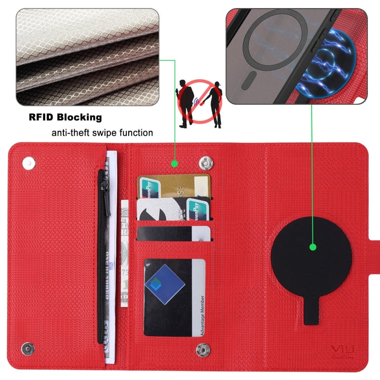 For Google Pixel 8 Pro ViLi GHB Series MagSafe Magnetic Zipper Leather Phone Case(Red) - free shipping - PMC Jewellery - Order now!