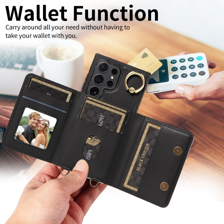 For Samsung Galaxy S24 Ultra 5G Crossbodys Wallet Bag Ring Holder Leather Phone Case(Black) - Galaxy S24 Ultra 5G Cases by PMC Jewellery | Online Shopping South Africa | PMC Jewellery | Buy Now Pay Later Mobicred