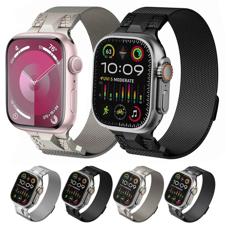 For Apple Watch Series 3 42mm Mecha Style Milanese Metal Watch Band(Titanium Silver) - Watch Bands by PMC TechLife | Online Shopping South Africa | PMC TechLife | Buy Now Pay Later Mobicred