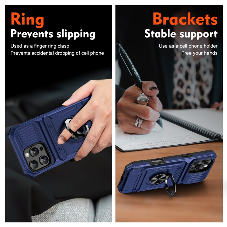 For iPhone 16 Plus TPU+PC Shockproof Card Phone Case with Metal Ring Holder(Blue) - iPhone 16 Plus Cases by PMC TechLife | Online Shopping South Africa | PMC TechLife | Buy Now Pay Later Mobicred