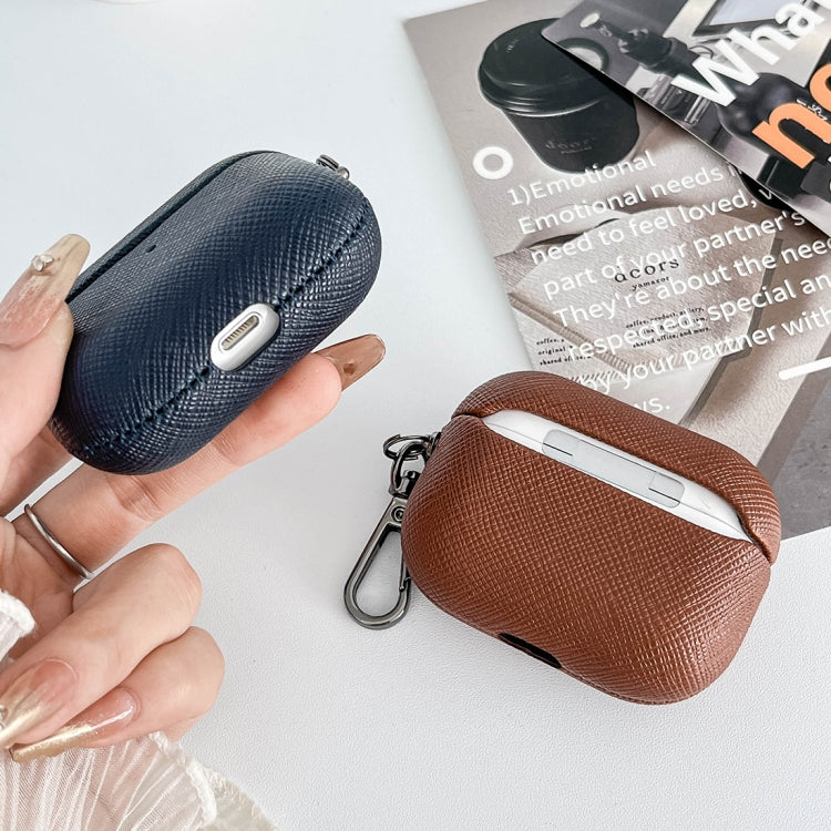 For AirPods 3 Cross Texture PU Leather Bluetooth Earphone Protective Case(Brown) - For AirPods 3 by PMC Jewellery | Online Shopping South Africa | PMC Jewellery | Buy Now Pay Later Mobicred