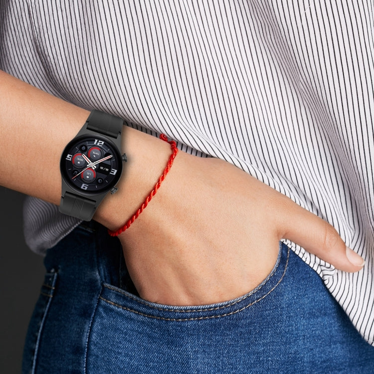 For Honor Watch GS 4 Striped Stainless Steel Buckle Silicone Watch Band(Black) - free shipping - PMC TechLife - Order now!