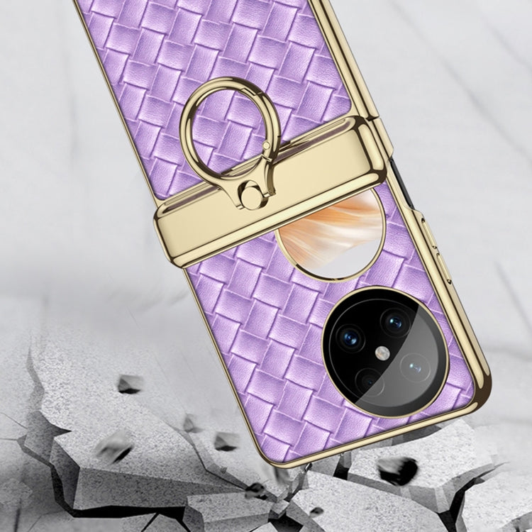 For Huawei Pocket 2 GKK Magnetic Shaft Electroplated Plain Leather Woven Texture Phone Case with Ring(Black) - free shipping - PMC Jewellery - Order now!