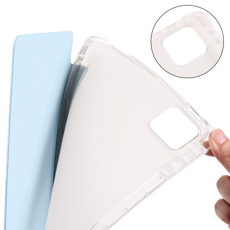 For iPad Air 11 2024 3-fold Clear TPU Smart Leather Tablet Case with Pen Slot(Ice Blue) - iPad Air 11 2024 Cases by PMC TechLife | Online Shopping South Africa | PMC TechLife | Buy Now Pay Later Mobicred