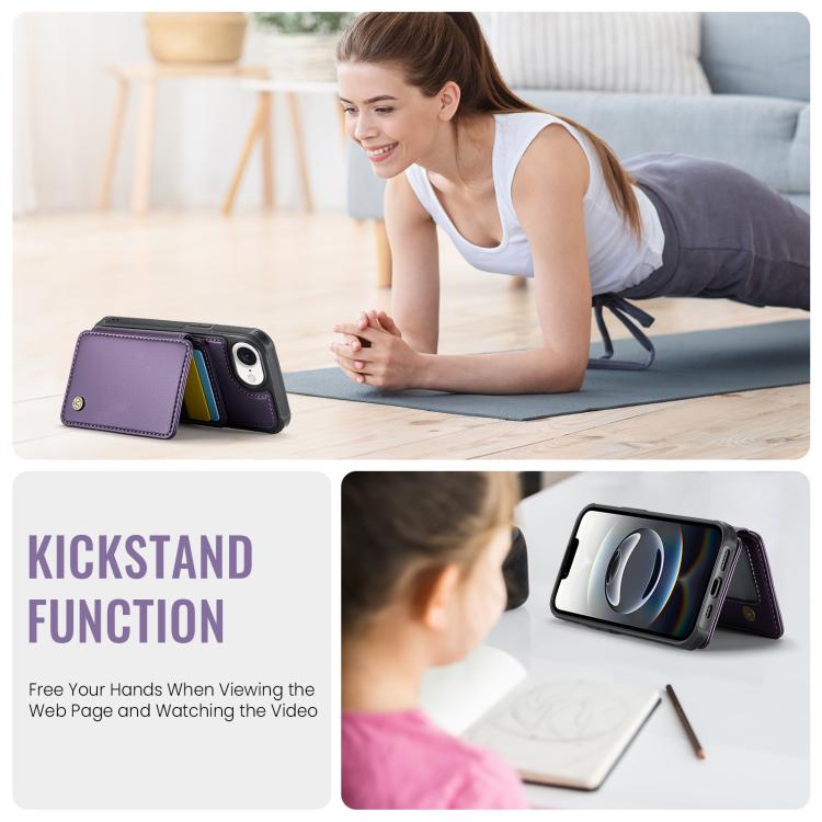 For iPhone 16e JEEHOOD J05 Business Magnetic Style RFID Leather Phone Case(Purple) - free shipping - PMc TechLife - Order now!
