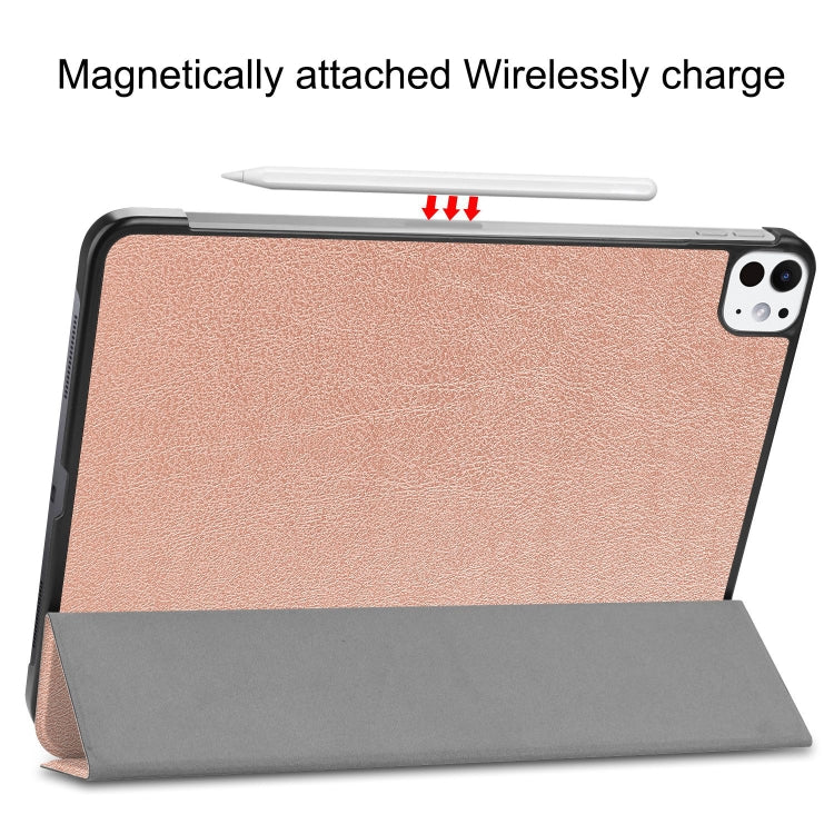 For iPad Pro 11 2024 Custer Pure Color 3-Fold Holder Smart Leather Tablet Case(Rose Gold) - iPad Pro 11 2024 Cases by PMC TechLife | Online Shopping South Africa | PMC TechLife | Buy Now Pay Later Mobicred