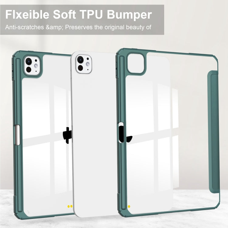 For iPad Pro 11 2024 Pure Color 3-fold Clear TPU Smart Leather Tablet Case(Dark Green) - iPad Pro 11 2024 Cases by PMC TechLife | Online Shopping South Africa | PMC TechLife | Buy Now Pay Later Mobicred