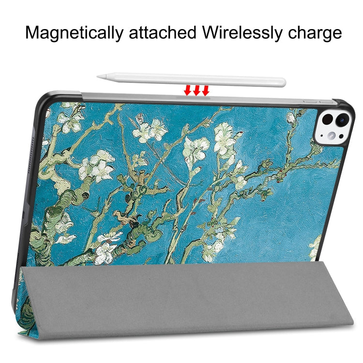 For iPad Pro 11 2024 Custer Painted 3-Fold Holder Smart Leather Tablet Case(Apricot Blossom) - iPad Pro 11 2024 Cases by PMC TechLife | Online Shopping South Africa | PMC TechLife | Buy Now Pay Later Mobicred