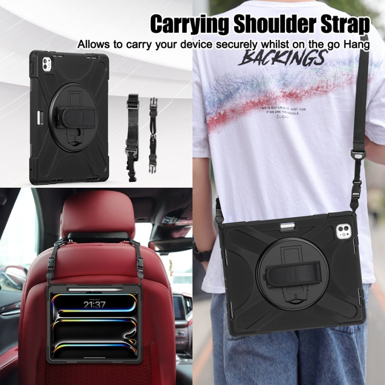 For iPad Pro 13 2024 Rotatable Holder Silicone Hybrid PC Tablet Case with Shoulder Strap(Black) - iPad Pro 13 2024 Cases by PMC TechLife | Online Shopping South Africa | PMC TechLife | Buy Now Pay Later Mobicred