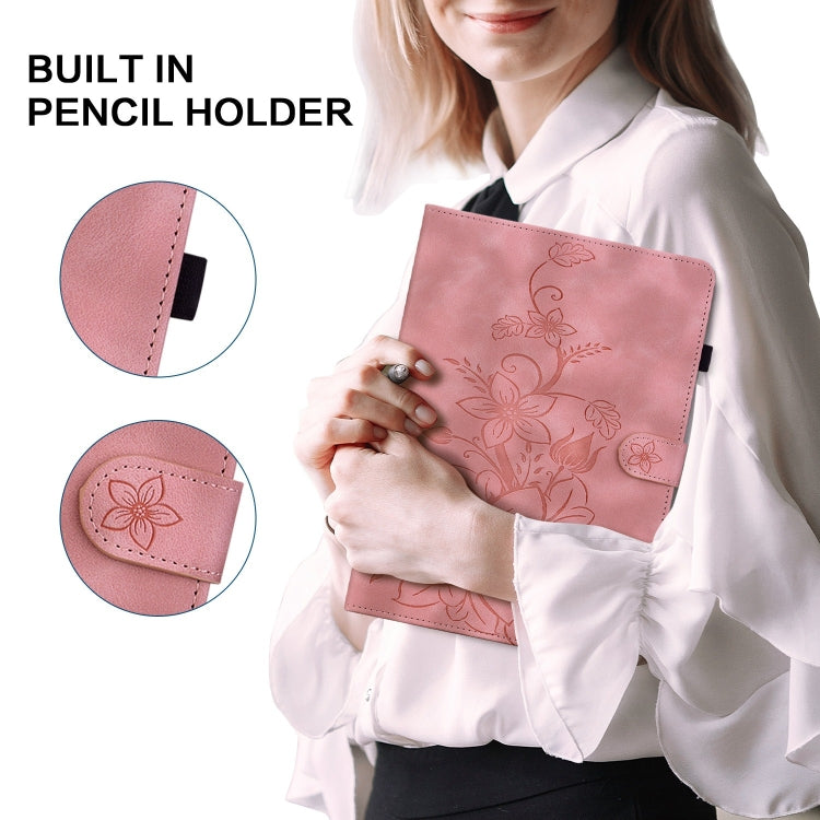 For Amazon Fire HD10 2019/2017 Lily Embossed Leather Smart Tablet Case(Pink) - Amazon by PMC TechLife | Online Shopping South Africa | PMC TechLife | Buy Now Pay Later Mobicred