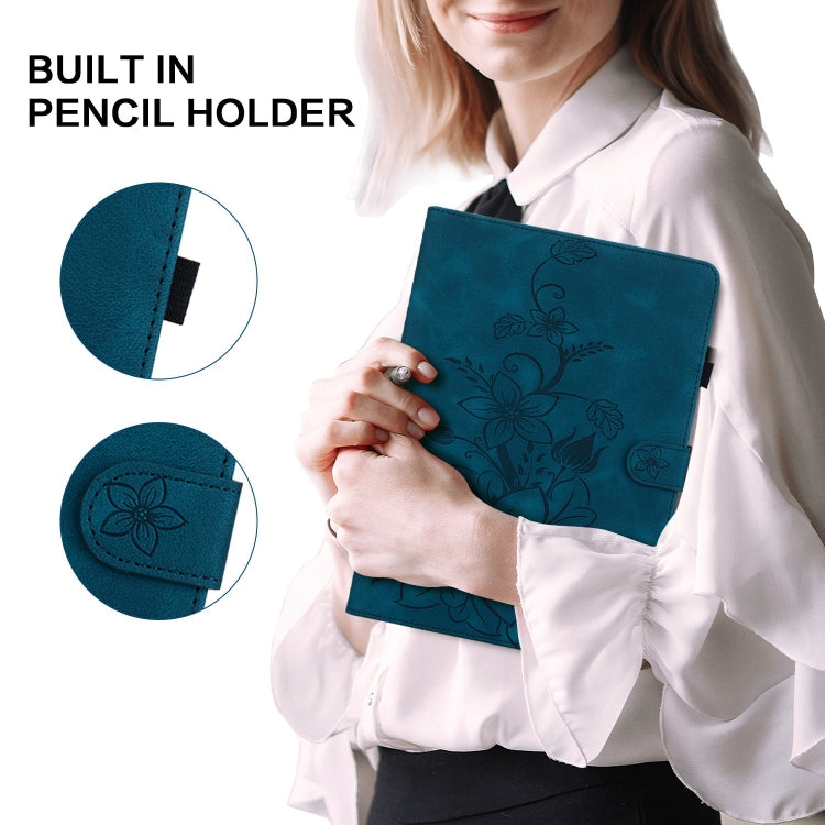 For OPPO Pad Air Lily Embossed Leather Tablet Case(Dark Blue) - free shipping - PMC TechLife - Order now!