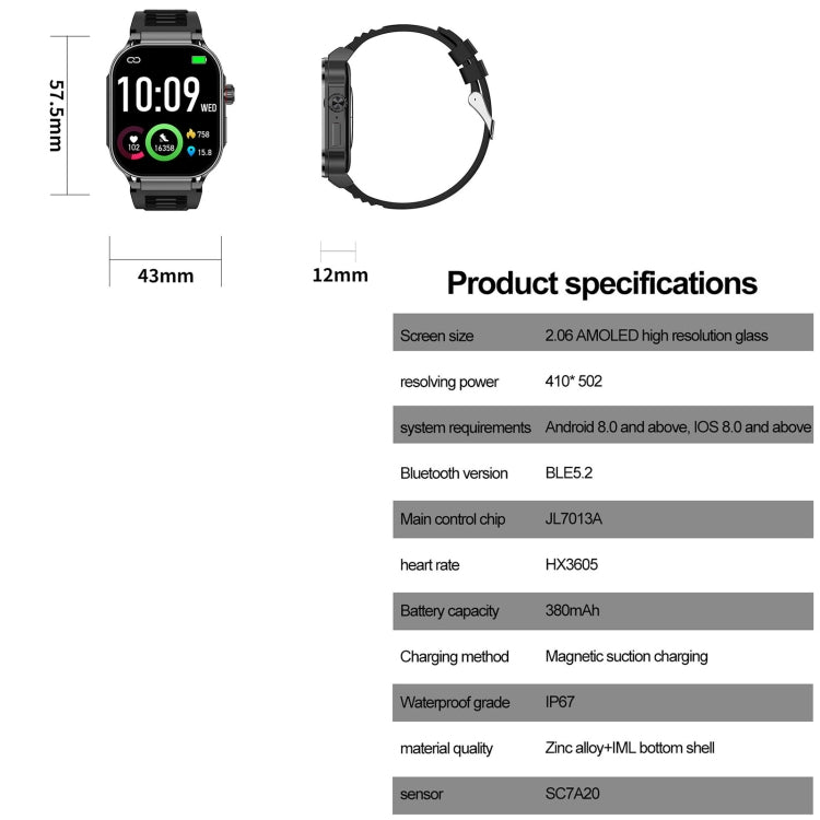 G40S 2.06 inch IP67 BT5.2 Sport Smart Watch, Support Bluetooth Call / Sleep / Blood Oxygen / Heart Rate / Blood Pressure Health Monitor(Grey) - Smart Watches by PMC TechLife | Online Shopping South Africa | PMC TechLife | Buy Now Pay Later Mobicred