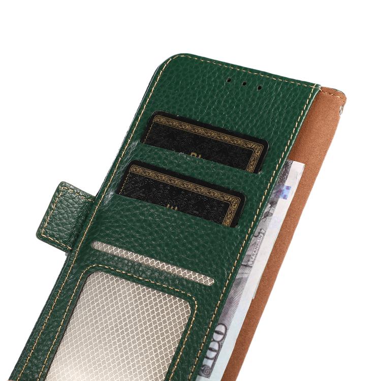 For iPhone 17 Pro Max KHAZNEH Side-Magnetic Litchi Genuine Leather RFID Case(Green) - free shipping - PMc TechLife - Order now!