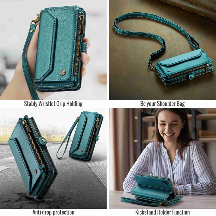 For iPhone XR CaseMe C36 Card Slots Zipper Wallet RFID Anti-theft Leather Phone Case(Blue-green) - free shipping - PMC Jewellery - Order now!