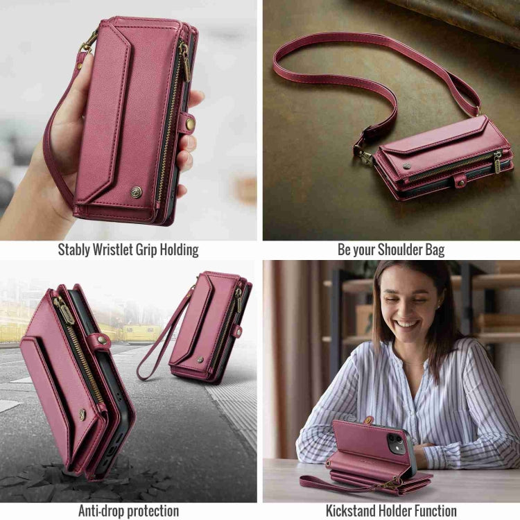 For iPhone 12 CaseMe C36 Card Slots Zipper Wallet RFID Anti-theft Leather Phone Case(Wine Red) - free shipping - PMC Jewellery - Order now!