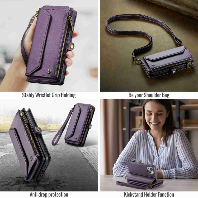 For iPhone 13 CaseMe C36 Card Slots Zipper Wallet RFID Anti-theft Leather Phone Case(Purple) - free shipping - PMC Jewellery - Order now!