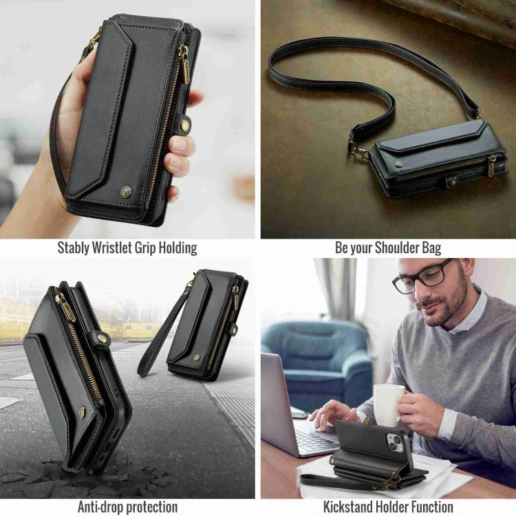 For iPhone 14 Plus CaseMe C36 Card Slots Zipper Wallet RFID Anti-theft Leather Phone Case(Black) - free shipping - PMC Jewellery - Order now!