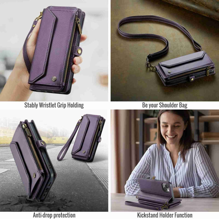 For iPhone 15 CaseMe C36 Card Slots Zipper Wallet RFID Anti-theft Leather Phone Case(Purple) - free shipping - PMC Jewellery - Order now!