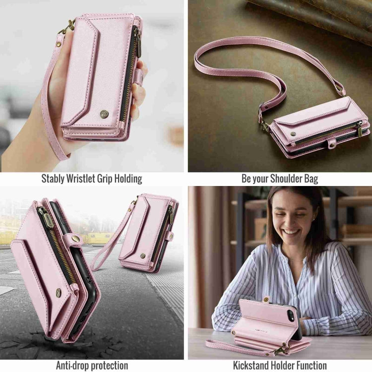 For iPhone SE 2022 / SE 2020 CaseMe C36 Card Slots Zipper Wallet RFID Anti-theft Leather Phone Case(Pink) - free shipping - PMC Jewellery - Order now!
