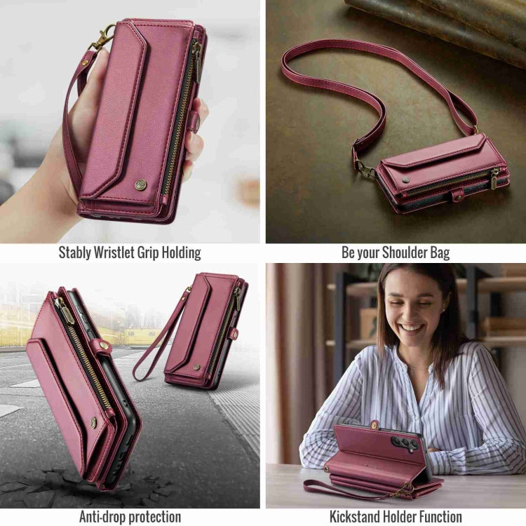 For Samsung Galaxy A24 CaseMe C36 Card Slots Zipper Wallet RFID Anti-theft Leather Phone Case(Wine Red) - free shipping - PMC Jewellery - Order now!