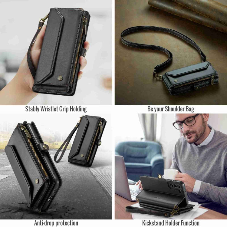 For Samsung Galaxy S21+ 5G CaseMe C36 Card Slots Zipper Wallet RFID Anti-theft Leather Phone Case(Black) - free shipping - PMC Jewellery - Order now!